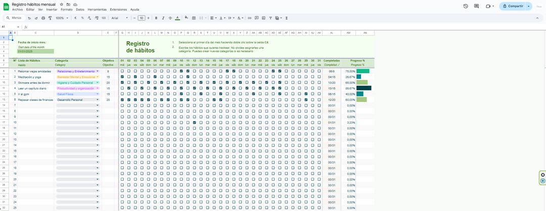 Sheets Registro de hábitos