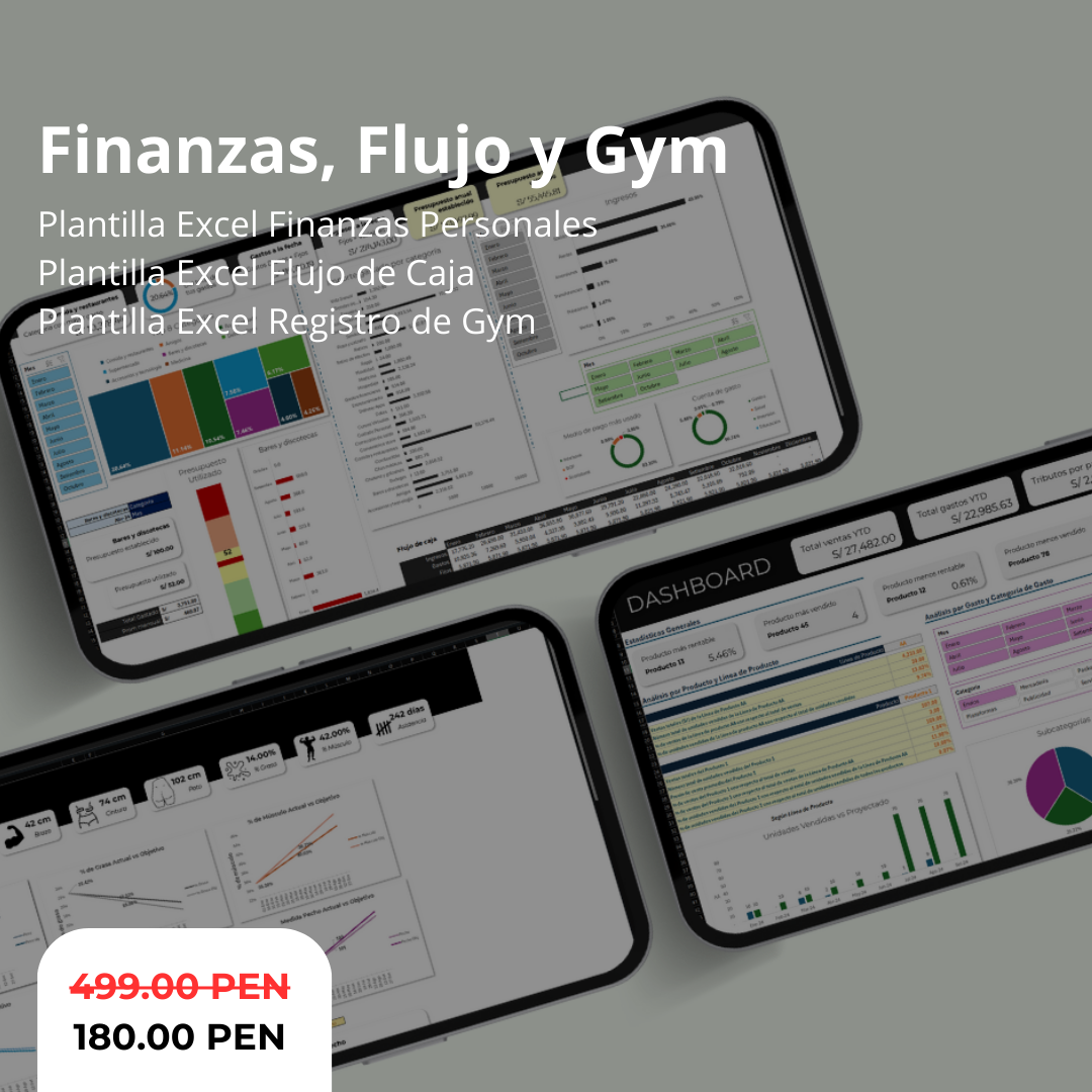 Packs : Excel Finanzas Personales + Excel Flujo de Caja + Excel Registro de Entrenamiento